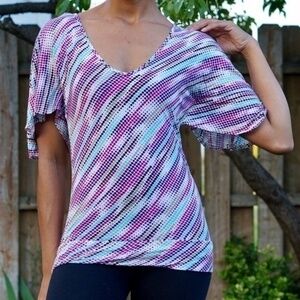 Lux‎ Womens Size S Multicolor Polkadot Batwing V-Neck Blouse